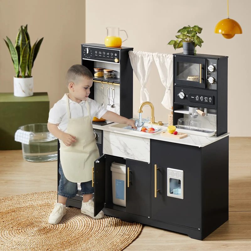 TinyLand BlackTrendyPlayKitchenwithReal FlowWaterSystem 1